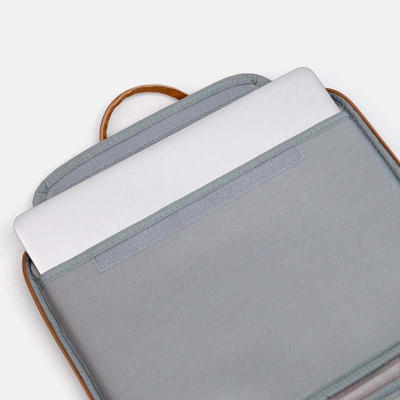 Uniqkart 14 Inch Notebook Computer Travel Carrying Bag Waterproof Leather Handbag Laptop Protection Sleeve Case - Grey / Brown