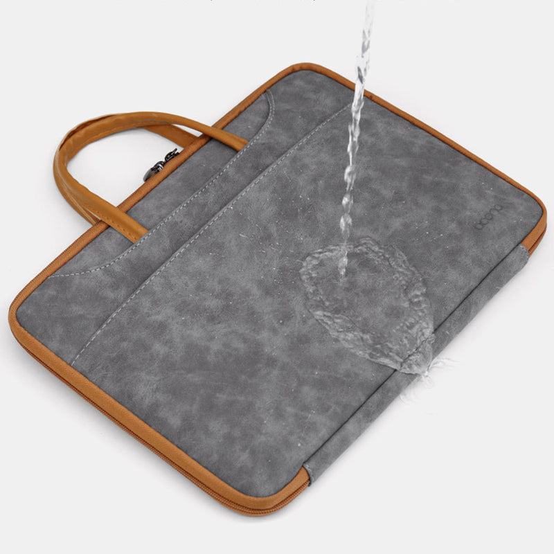 Uniqkart 14 Inch Notebook Computer Travel Carrying Bag Waterproof Leather Handbag Laptop Protection Sleeve Case - Grey / Brown