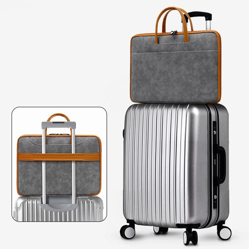 Uniqkart 14 Inch Notebook Computer Travel Carrying Bag Waterproof Leather Handbag Laptop Protection Sleeve Case - Grey / Brown