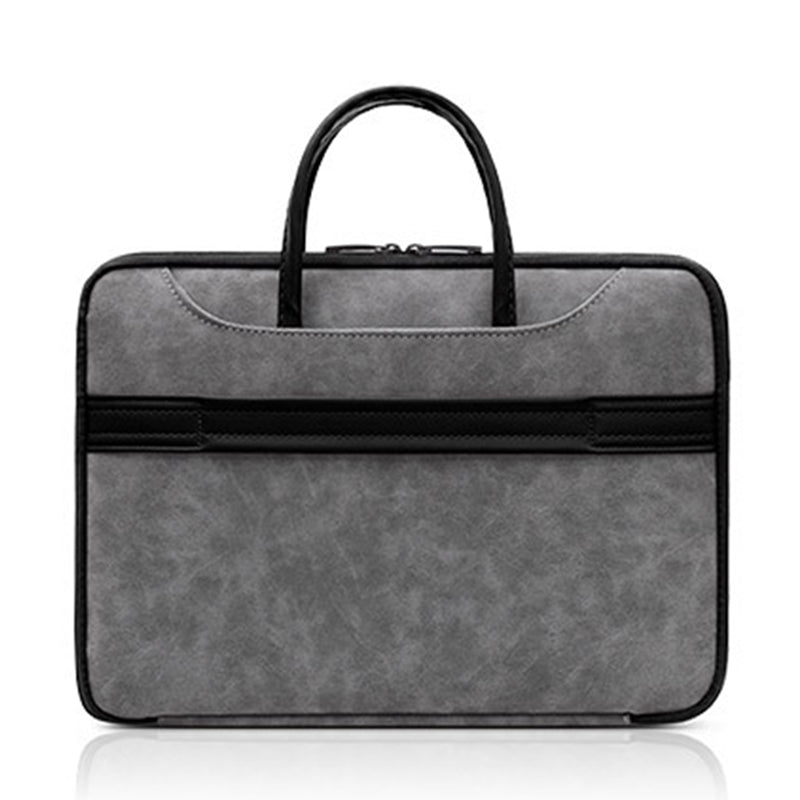 Uniqkart 14 Inch Notebook Computer Travel Carrying Bag Waterproof Leather Handbag Laptop Protection Sleeve Case - Grey / Black