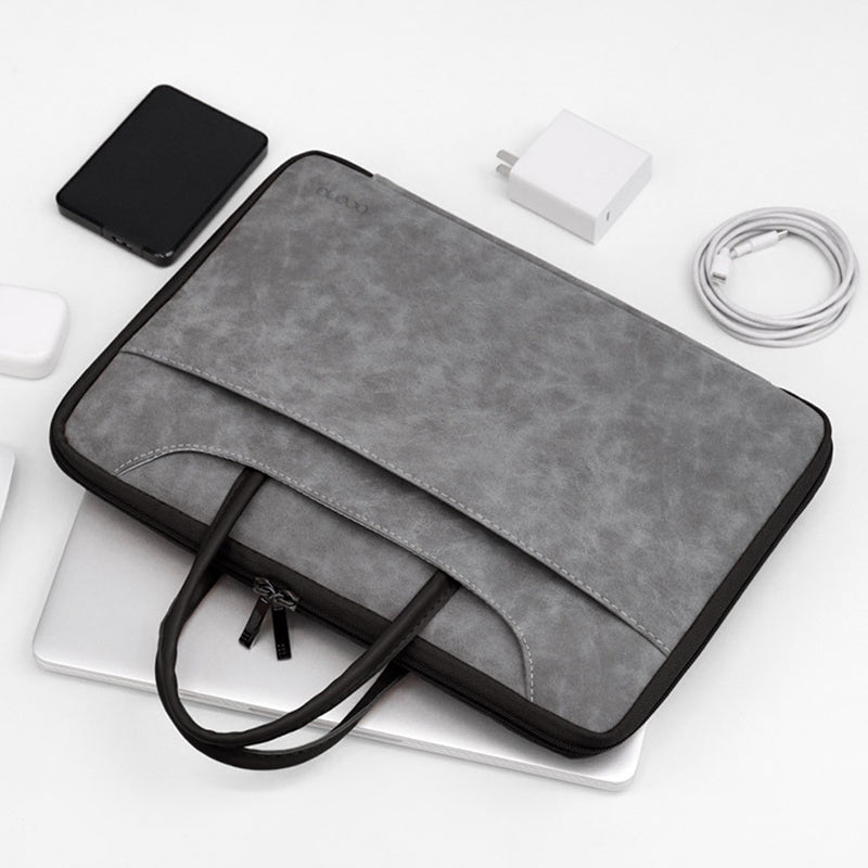 Uniqkart 14 Inch Notebook Computer Travel Carrying Bag Waterproof Leather Handbag Laptop Protection Sleeve Case - Grey / Black