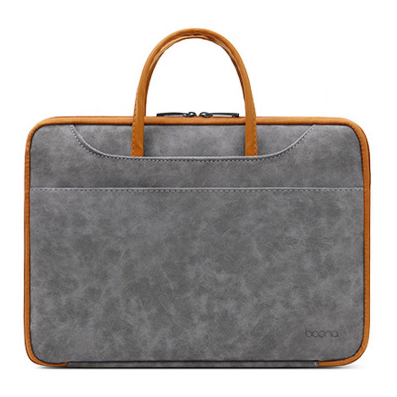 Uniqkart 15 / 15.6 / 16 Inch Laptop Carrying Case Waterproof Notebook Computer Handbag Leather Protection Sleeve - Grey / Brown