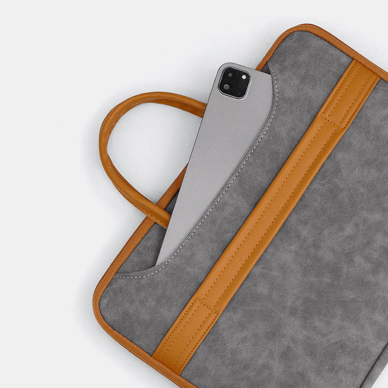Uniqkart 15 / 15.6 / 16 Inch Laptop Carrying Case Waterproof Notebook Computer Handbag Leather Protection Sleeve - Grey / Brown
