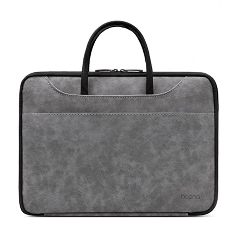 Uniqkart 15 / 15.6 / 16 Inch Laptop Carrying Case Waterproof Notebook Computer Handbag Leather Protection Sleeve - Grey / Black