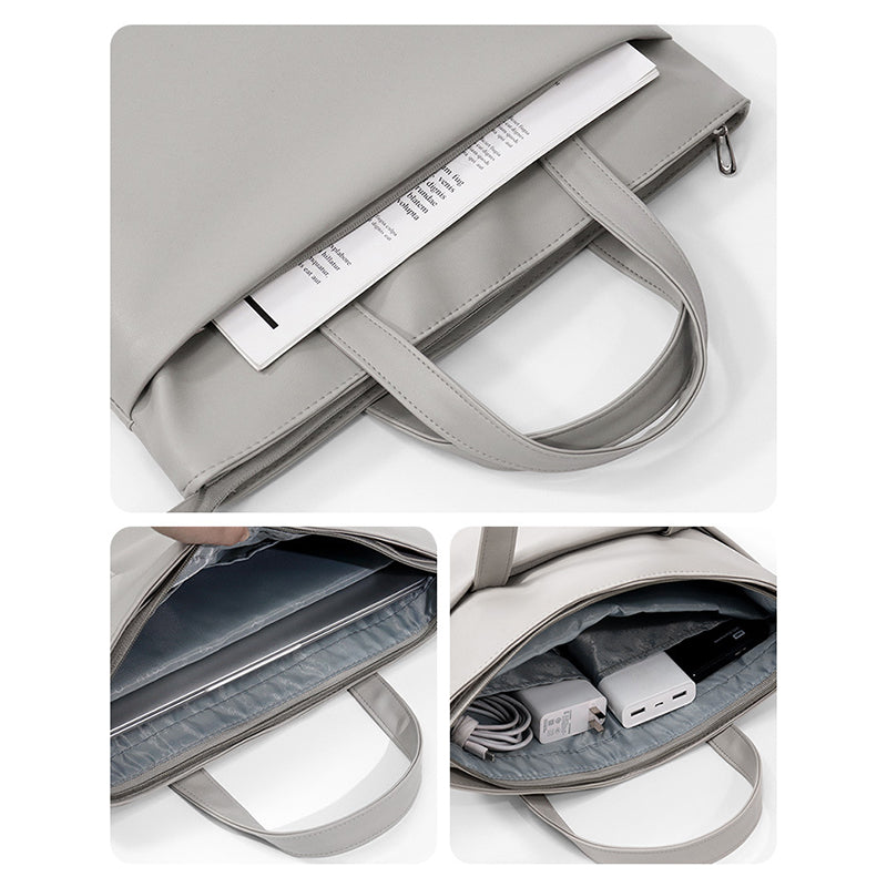Uniqkart 14 Inch Laptop Handbag Travel Carrying Bag Anti-wear Leather Notebook Computer Protection Sleeve - Grey