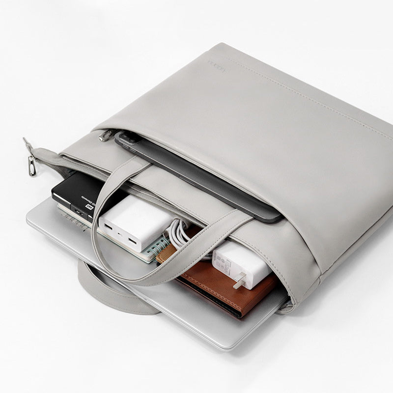 Uniqkart 14 Inch Laptop Handbag Travel Carrying Bag Anti-wear Leather Notebook Computer Protection Sleeve - Apricot