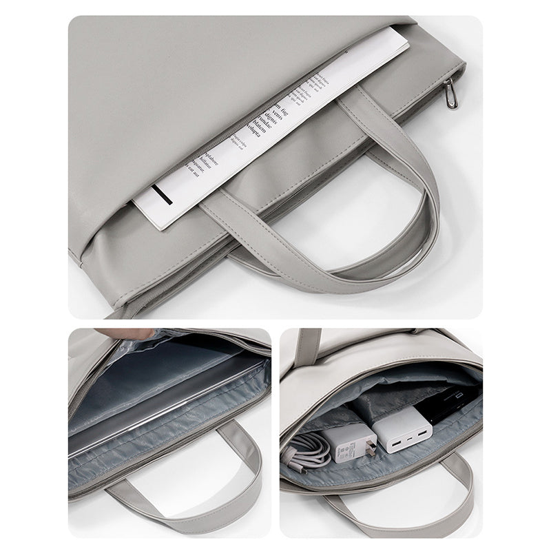 Uniqkart 14 Inch Laptop Handbag Travel Carrying Bag Anti-wear Leather Notebook Computer Protection Sleeve - Apricot