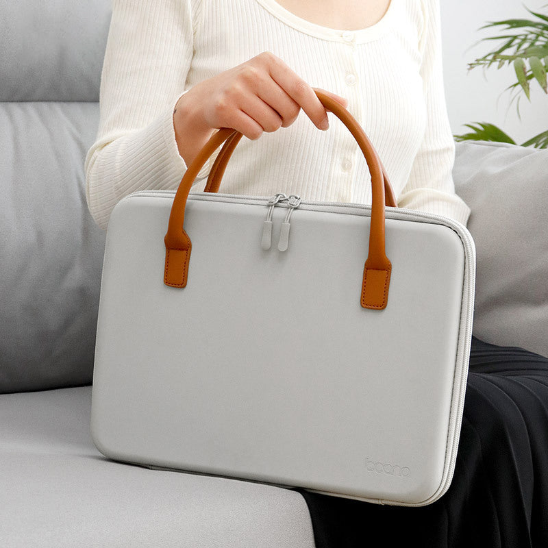 for MacBook 13.3inch Matebook Shockproof Case EVA+Leather Laptop Bag Notebook Computer Protection Sleeve Travel Work Carrying Handbag - Grey
