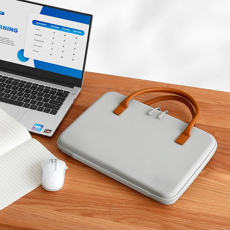 for MacBook 13.3inch Matebook Shockproof Case EVA+Leather Laptop Bag Notebook Computer Protection Sleeve Travel Work Carrying Handbag - Navy Blue