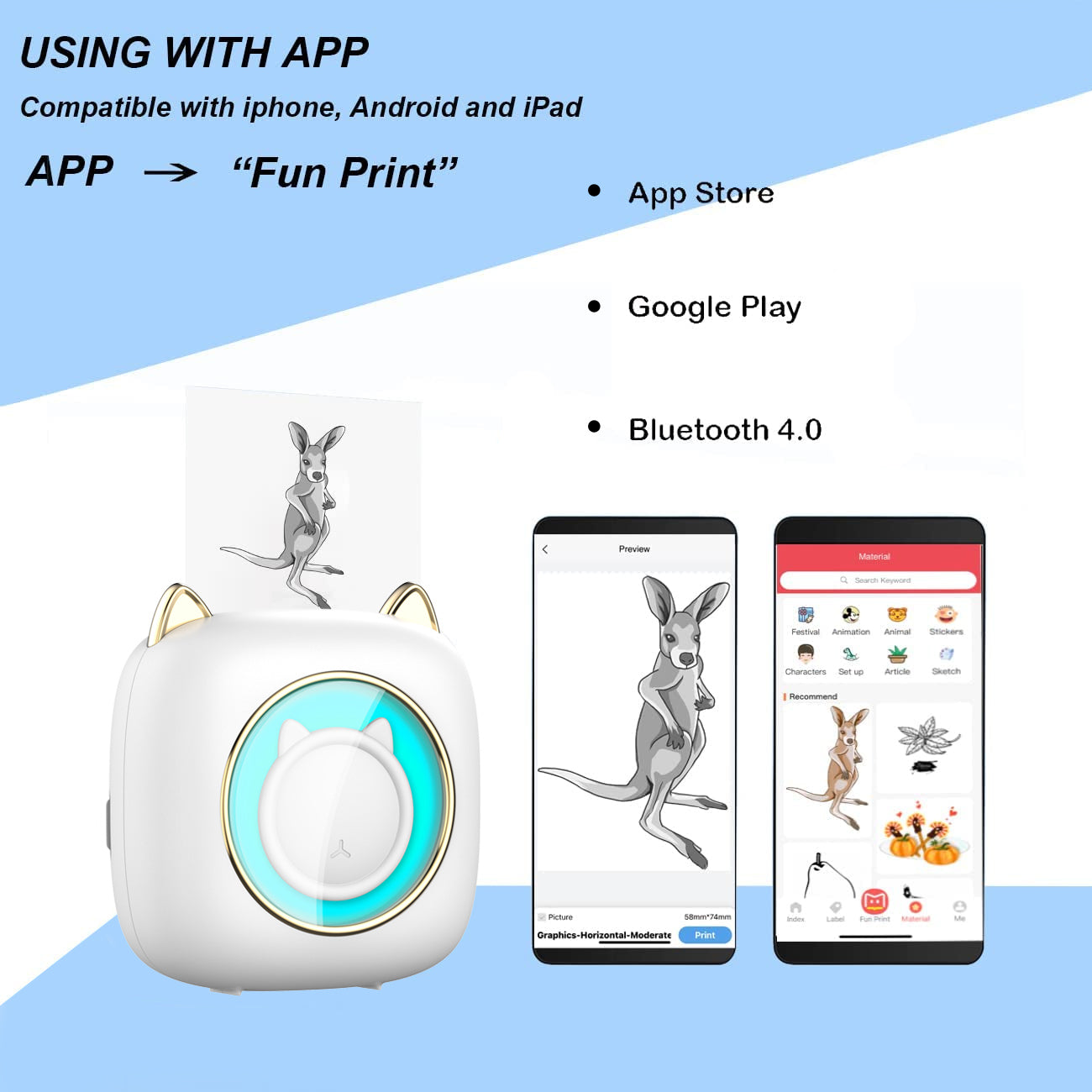 C23 Cute Mini Portable Printer Thermal 200DPI HD Printer with Colorful Light for Students