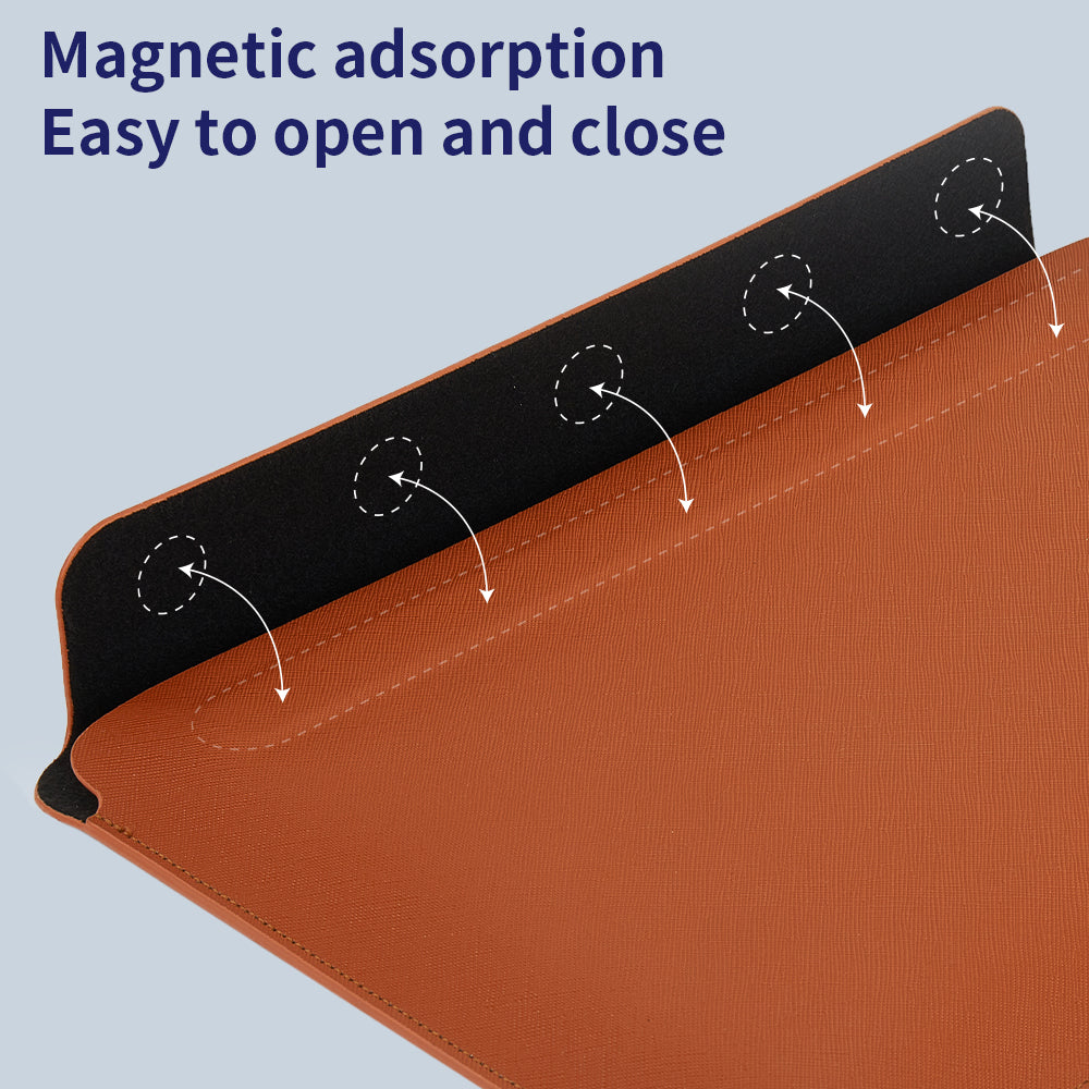 ZGA 14-Inch Laptop Case Carrying Pouch Notebook Computer Sleeve PU Leather Storage Bag Mouse Pad - Brown