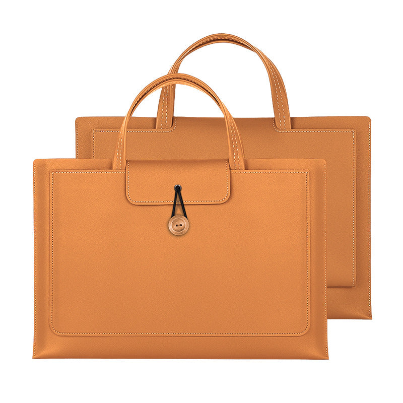 15.4 / 16 Inch Laptop Bag Handbag Splash-Repellent PU Leather Surface Protection Sleeve Notebook Computer Pouch - Yellowish Brown