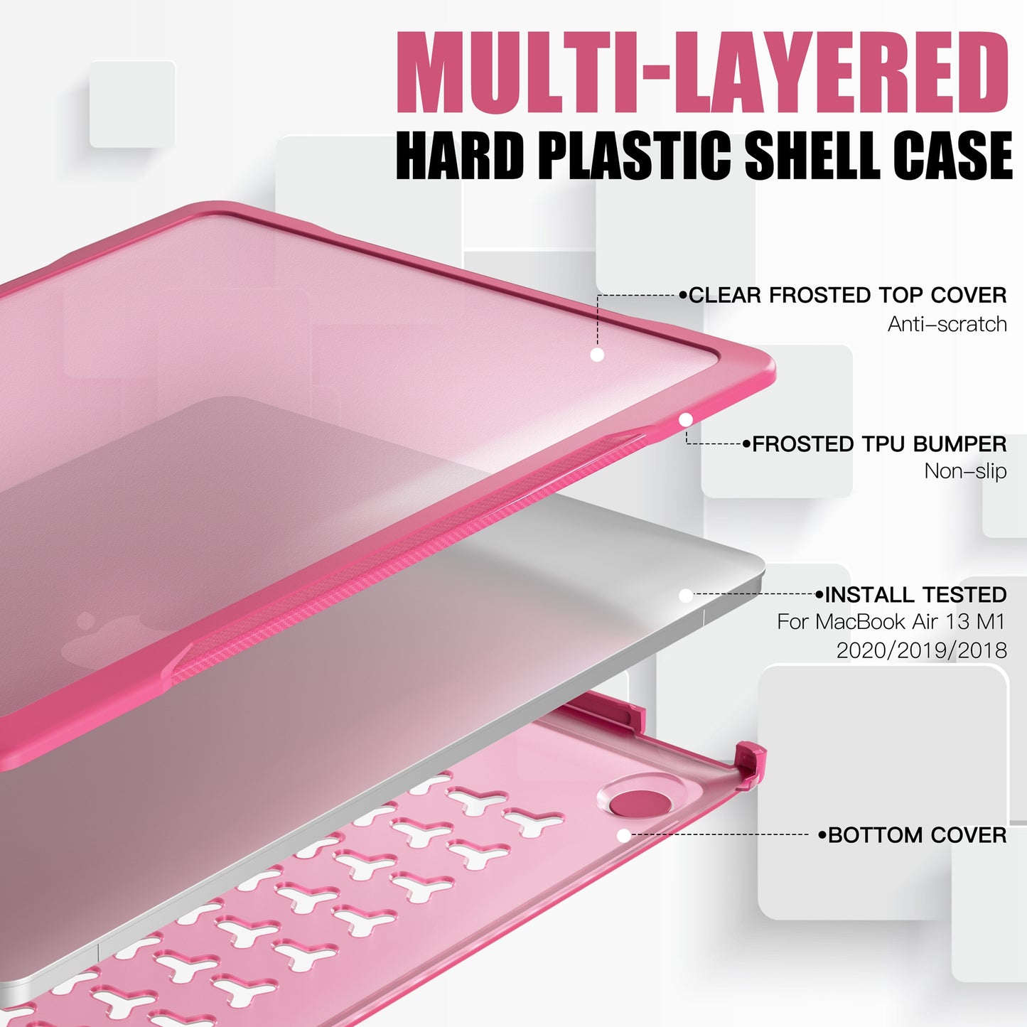 For MacBook Air 13 inch (2018) A1932 / (2020) A2337 M1 A2179 Shockproof PC+TPU Cover Anti-Drop Laptop Case - Rose
