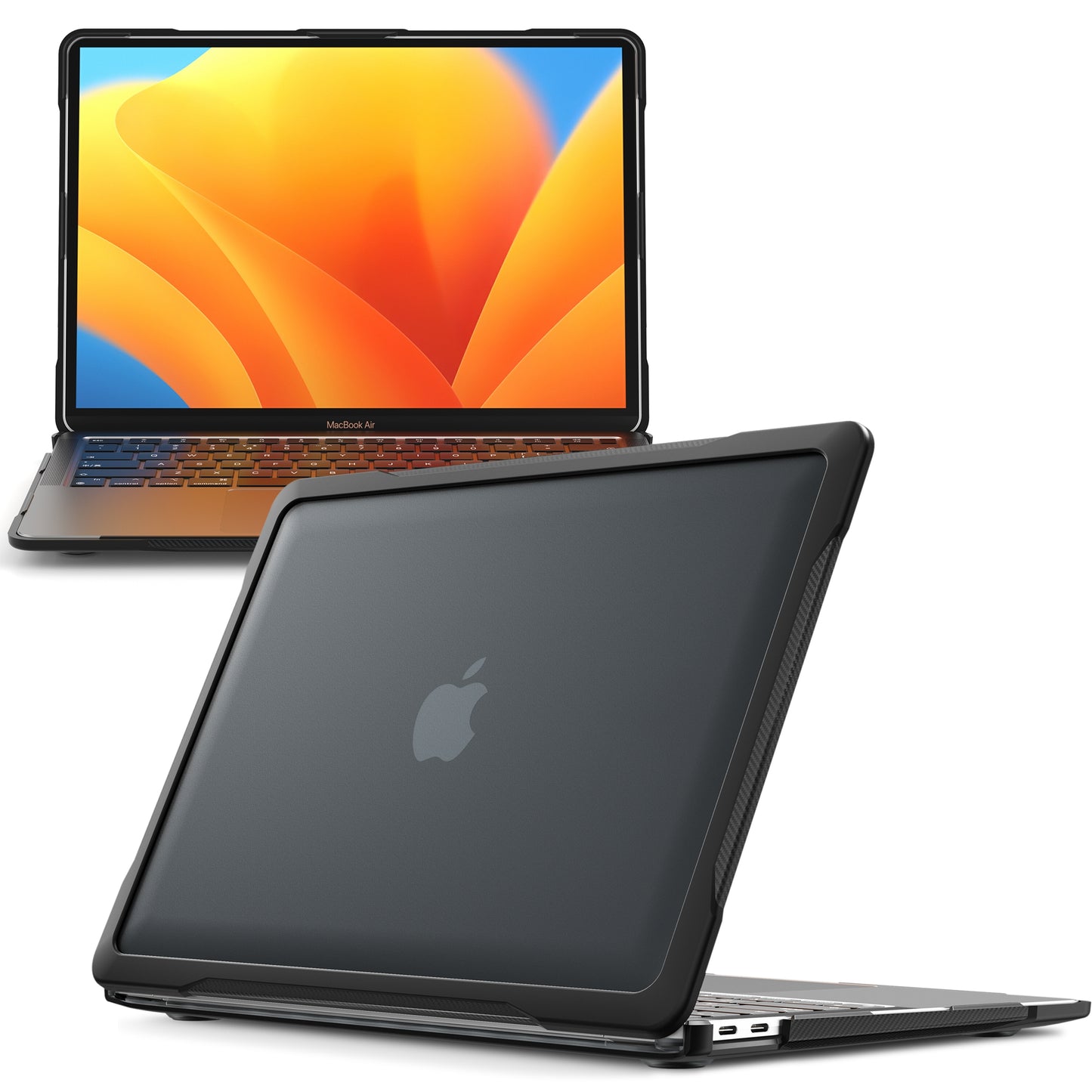 For MacBook Air 13 inch (2018) A1932 / (2020) A2337 M1 A2179 Shockproof PC+TPU Cover Anti-Drop Laptop Case - Transparent Black