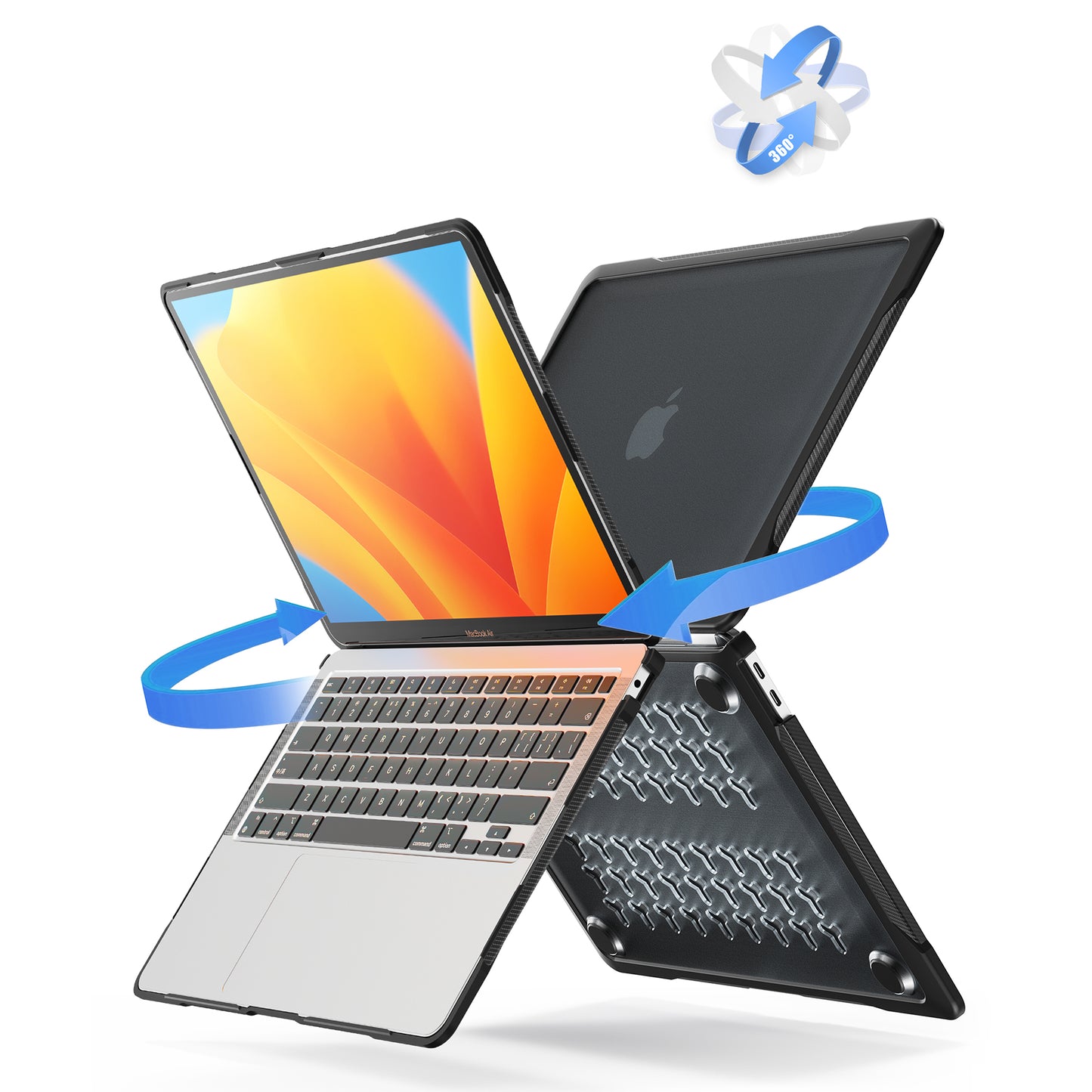 For MacBook Air 13 inch (2018) A1932 / (2020) A2337 M1 A2179 Shockproof PC+TPU Cover Anti-Drop Laptop Case - Transparent Black