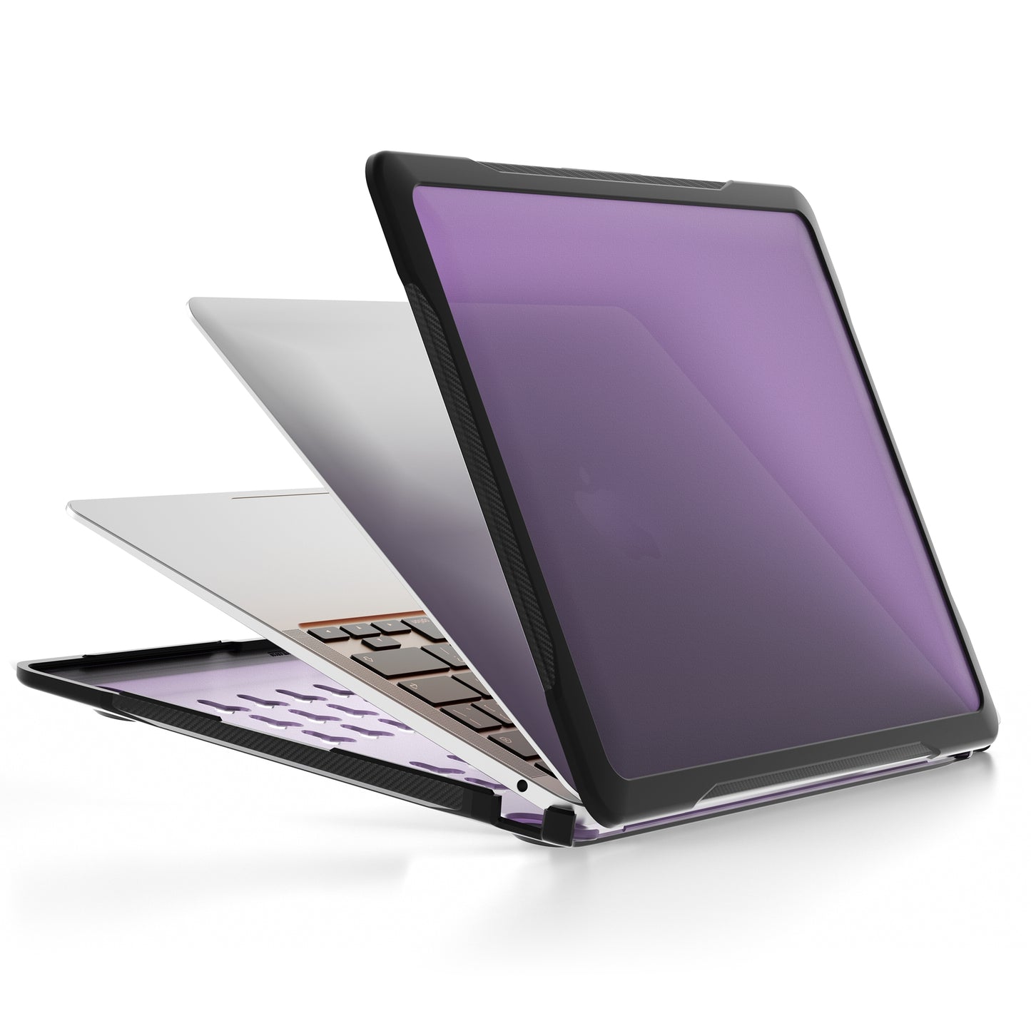 For MacBook Air 13 inch (2018) A1932 / (2020) A2337 M1 A2179 Shockproof PC+TPU Cover Anti-Drop Laptop Case - Transparent Purple