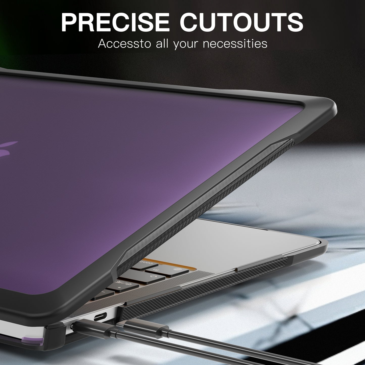 For MacBook Air 13 inch (2018) A1932 / (2020) A2337 M1 A2179 Shockproof PC+TPU Cover Anti-Drop Laptop Case - Transparent Purple