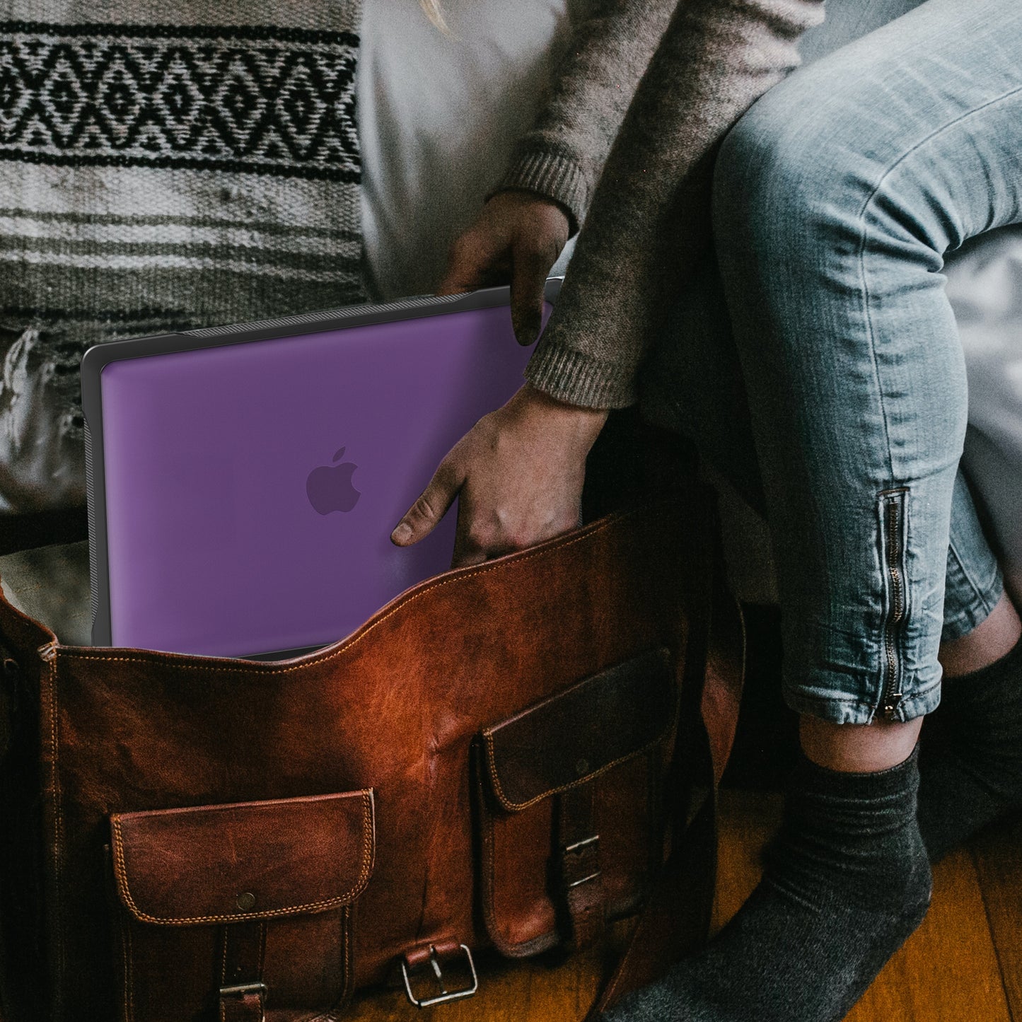 For MacBook Air 13 inch (2018) A1932 / (2020) A2337 M1 A2179 Shockproof PC+TPU Cover Anti-Drop Laptop Case - Transparent Purple