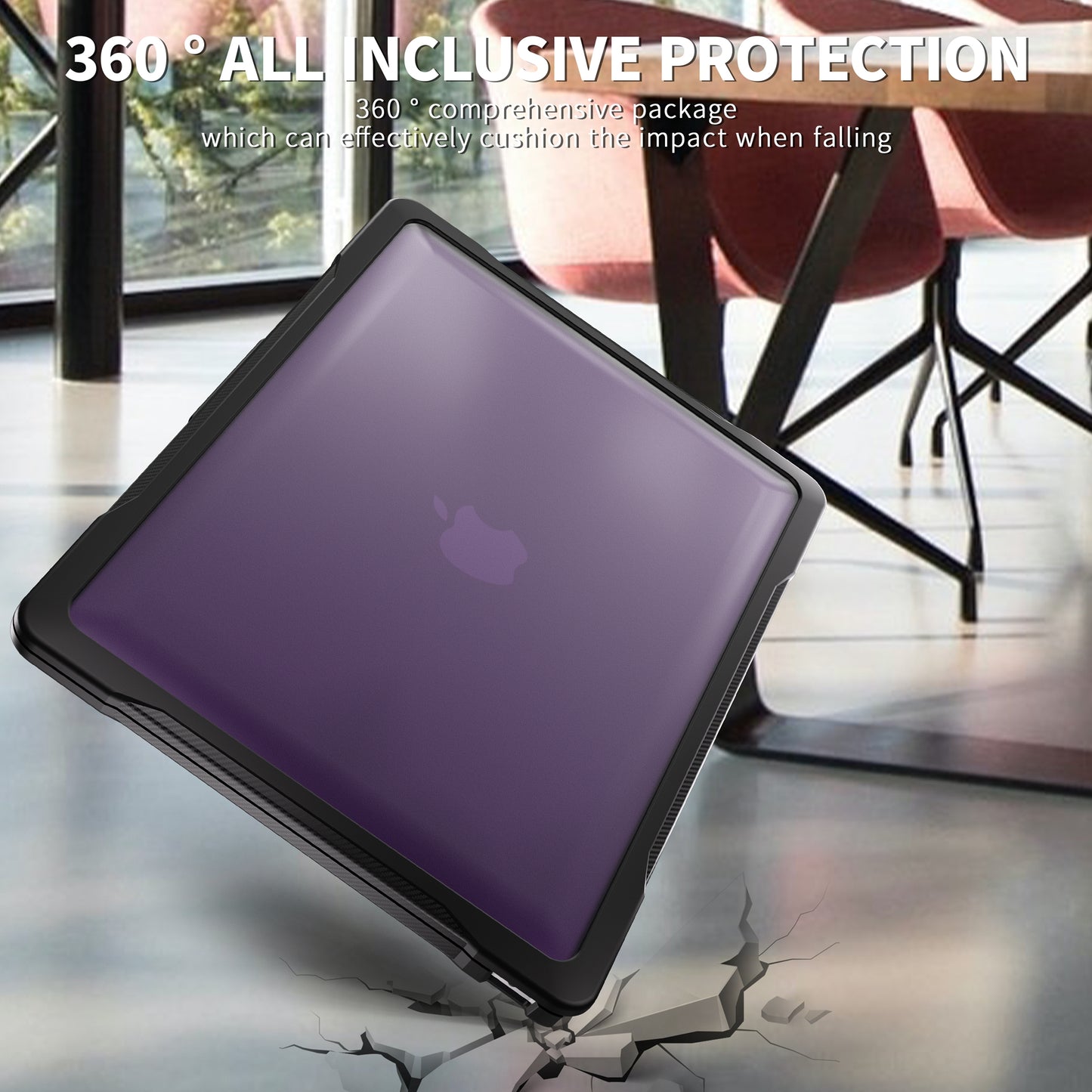 For MacBook Air 13 inch (2018) A1932 / (2020) A2337 M1 A2179 Shockproof PC+TPU Cover Anti-Drop Laptop Case - Transparent Purple