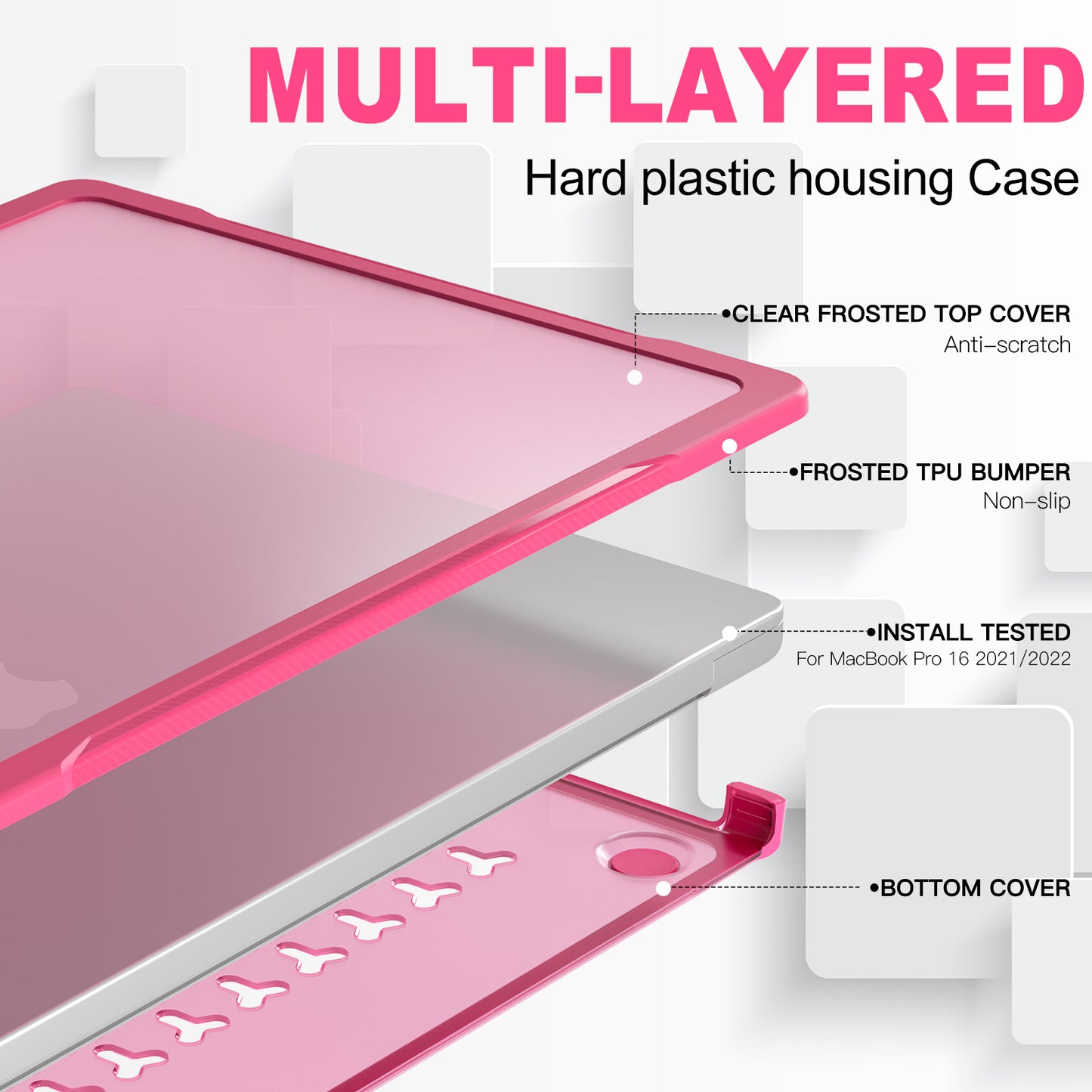For MacBook Pro 16 inch (2021) A2485 / (2023) A2780 (M1 / M2) PC+TPU Laptop Cover Anti-Drop Shockproof Case - Rose