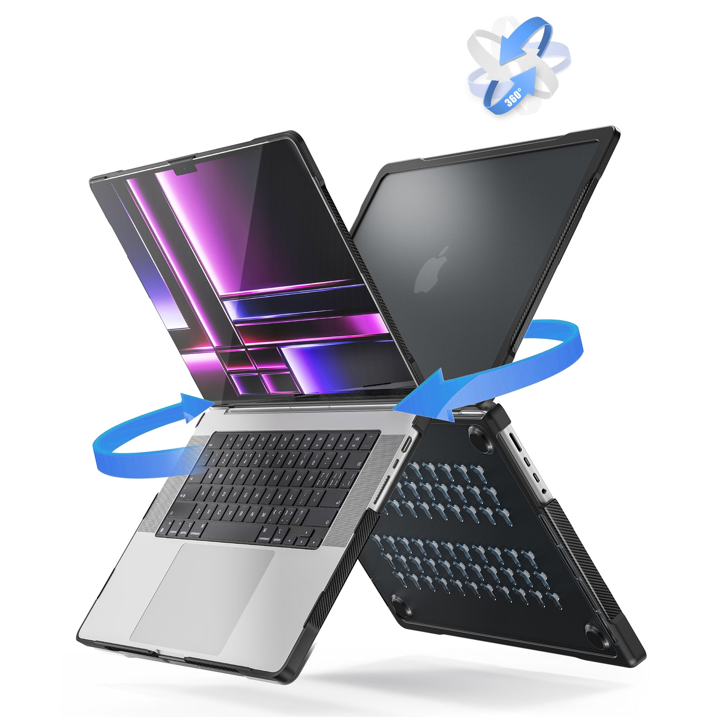 For MacBook Pro 16 inch (2021) A2485 / (2023) A2780 (M1 / M2) PC+TPU Laptop Cover Anti-Drop Shockproof Case - Transparent Black