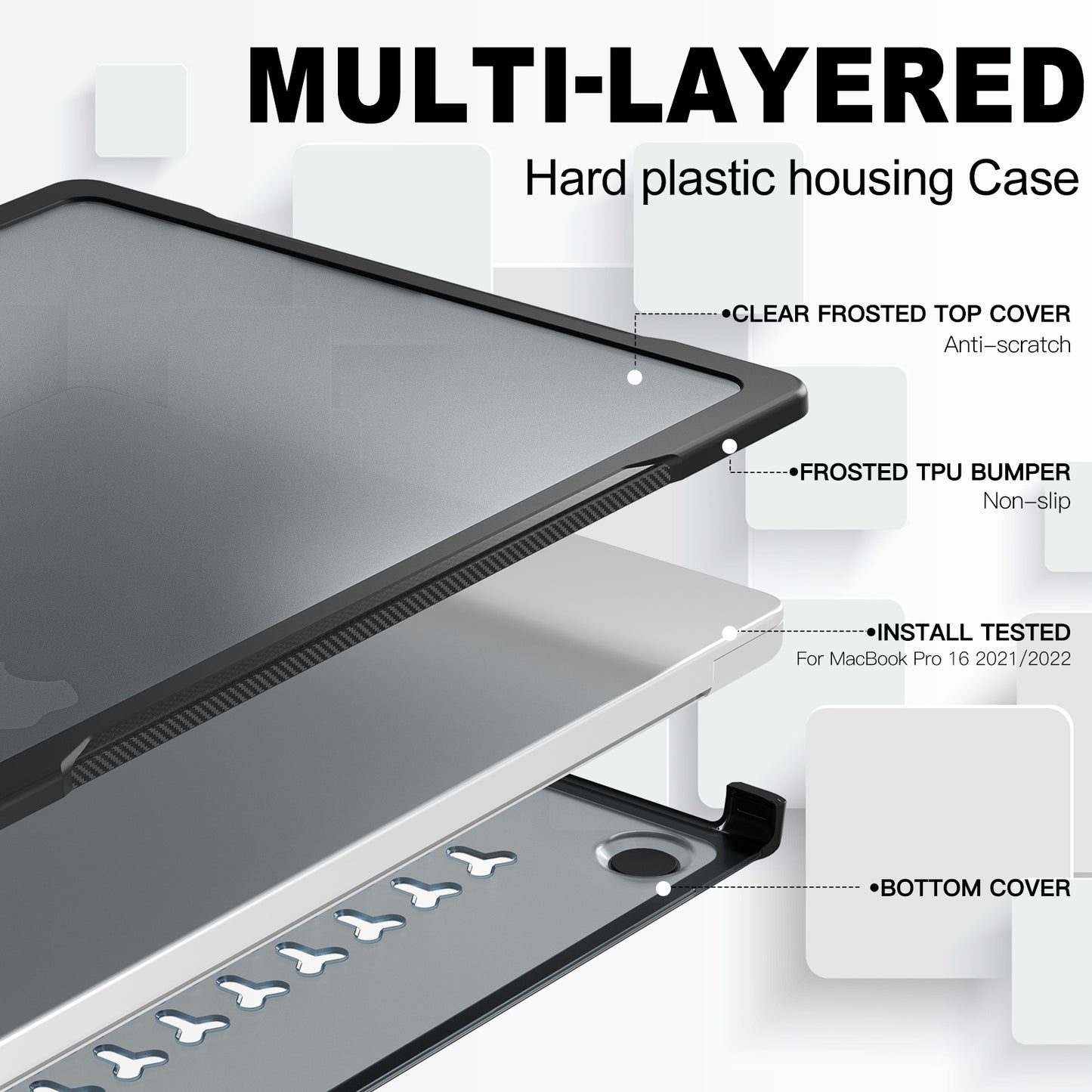 For MacBook Pro 16 inch (2021) A2485 / (2023) A2780 (M1 / M2) PC+TPU Laptop Cover Anti-Drop Shockproof Case - Transparent Black