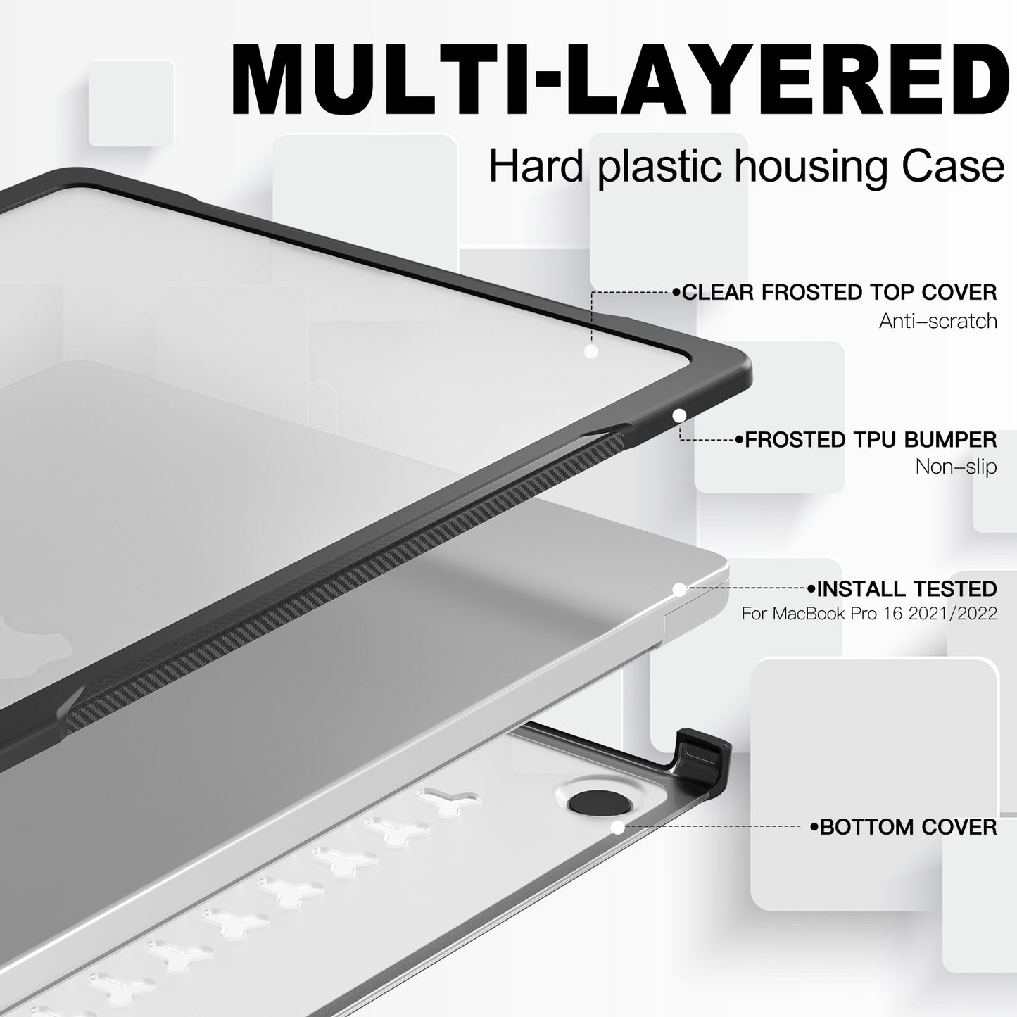 For MacBook Pro 16 inch (2021) A2485 / (2023) A2780 (M1 / M2) PC+TPU Laptop Cover Anti-Drop Shockproof Case - Transparent