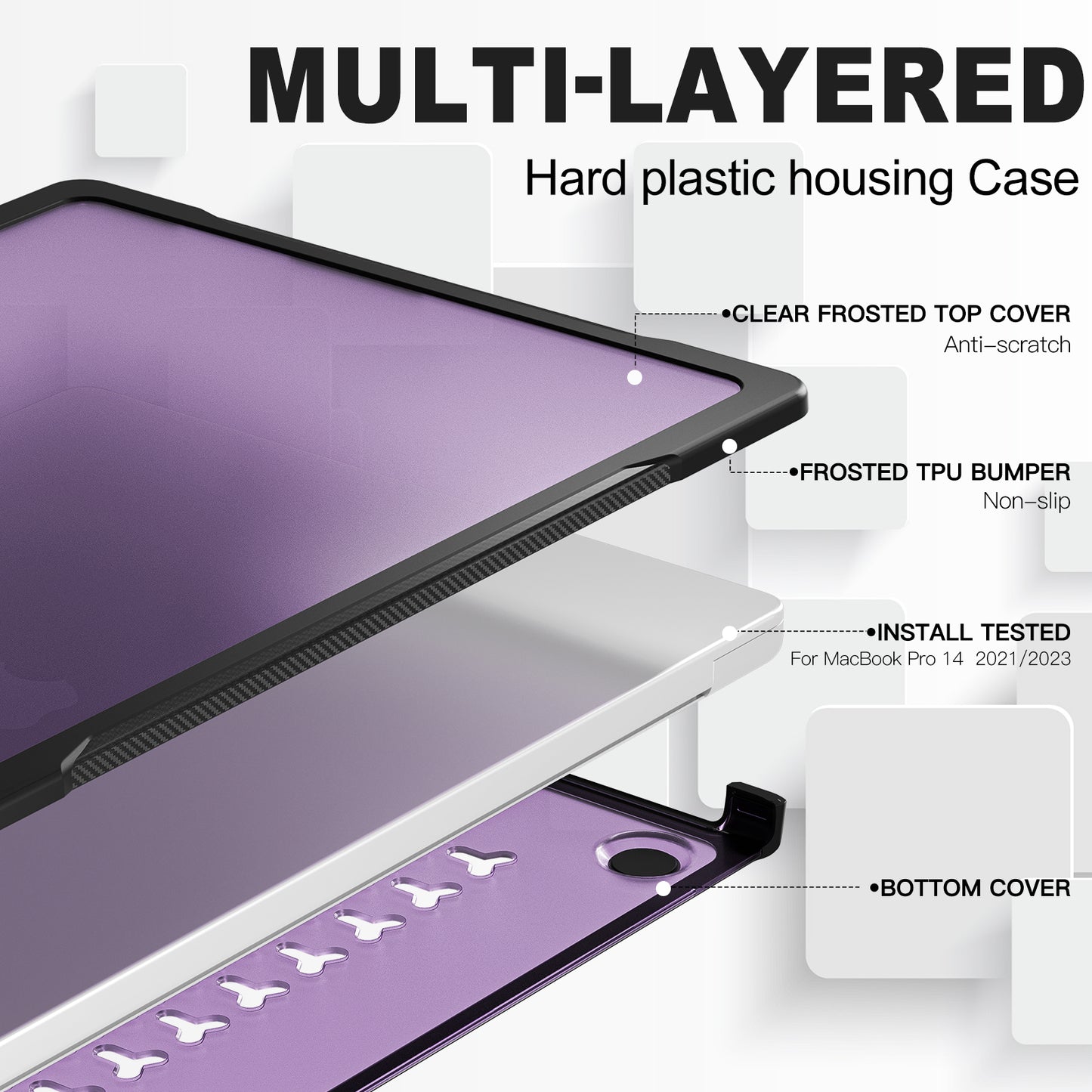 For MacBook Pro 14 inch (2021) A2442 / (2023) A2779 (M1 / M2) Sailor Series Laptop Case PC+TPU Notebook Protective Cover - Transparent Purple