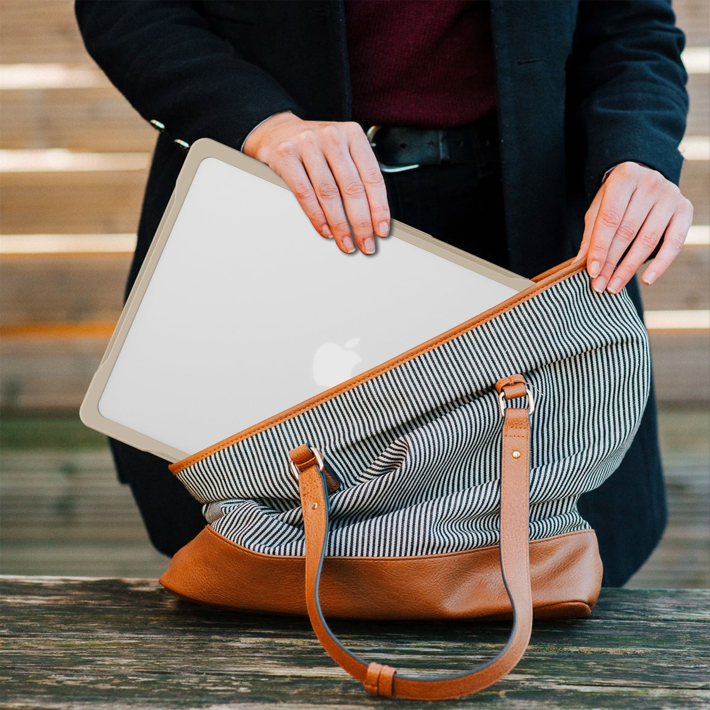 For Macbook Air 15 inch (2023) A2941 Sailor Series Laptop Case PC+TPU Anti-scratch Notebook Cover - Khaki