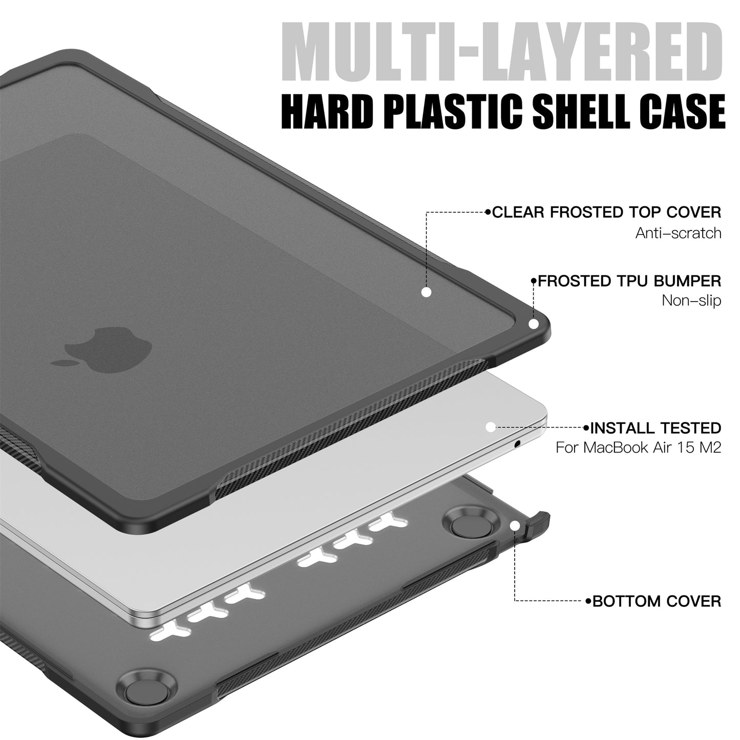 For Macbook Air 15 inch (2023) A2941 Sailor Series Laptop Case PC+TPU Anti-scratch Notebook Cover - Transparent Black