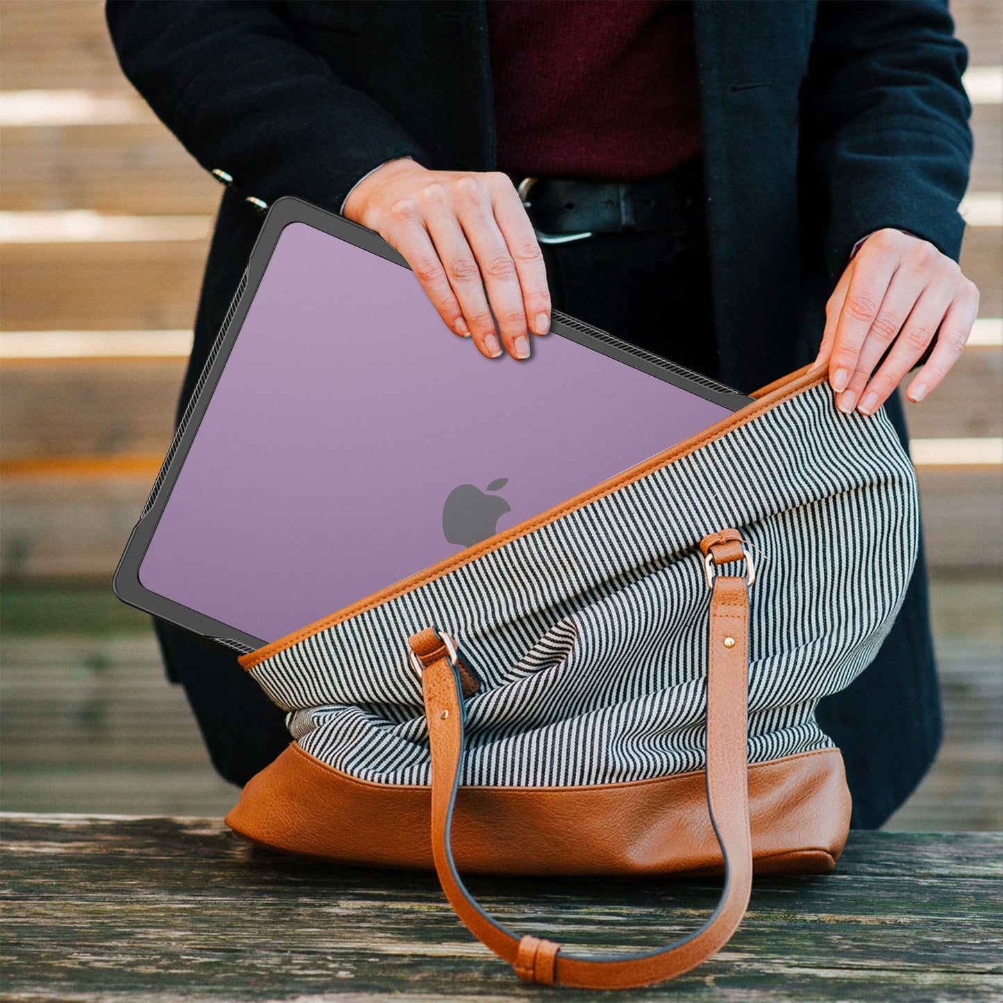 For Macbook Air 15 inch (2023) A2941 Sailor Series Laptop Case PC+TPU Anti-scratch Notebook Cover - Transparent Purple
