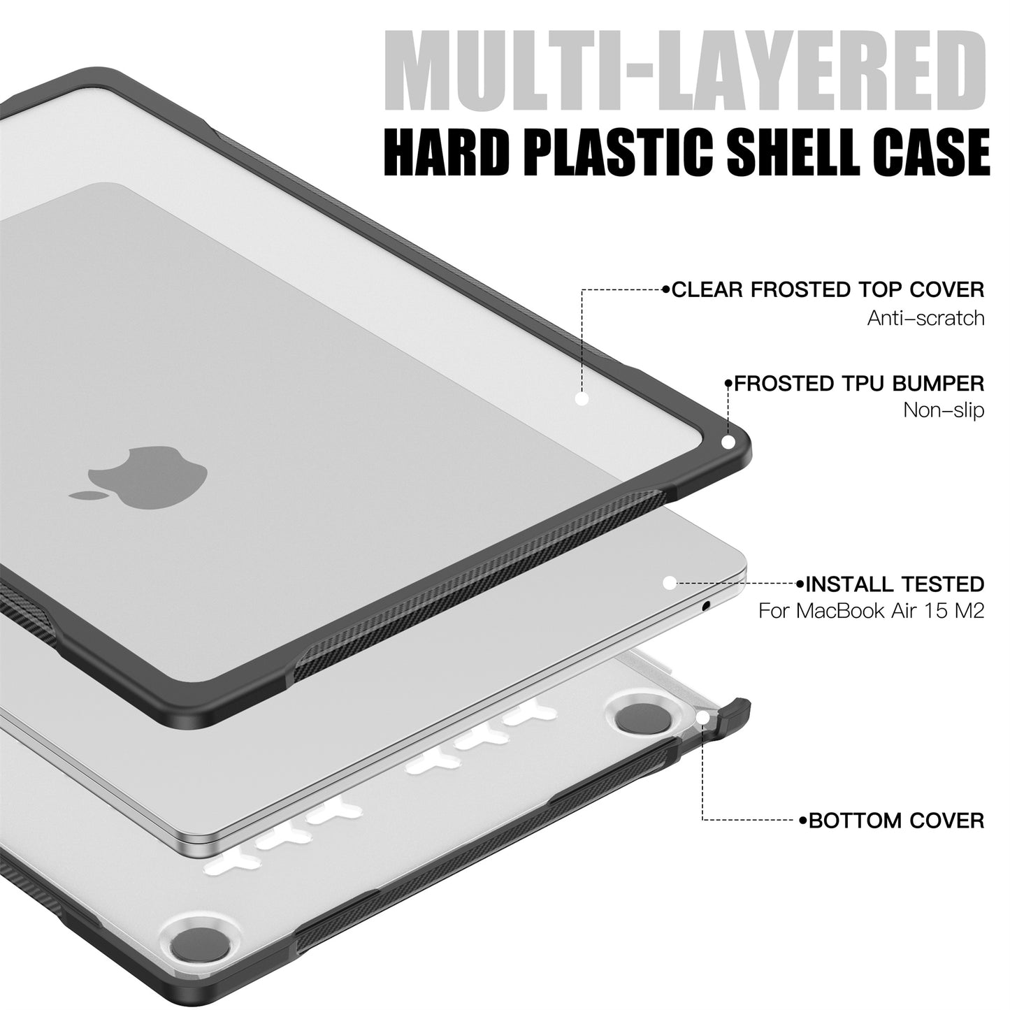 For Macbook Air 15 inch (2023) A2941 Sailor Series Laptop Case PC+TPU Anti-scratch Notebook Cover - Transparent