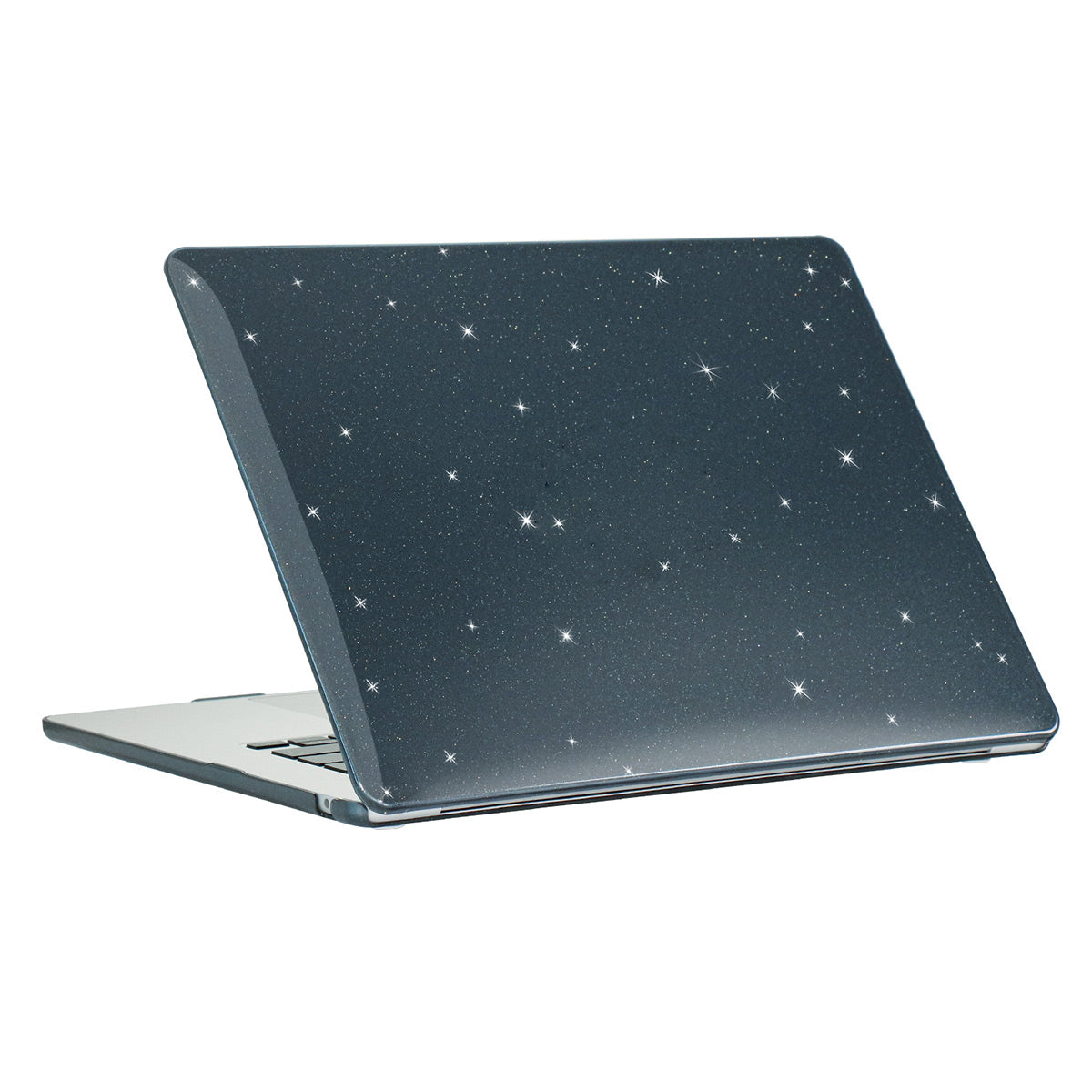 For Macbook Air 15 inch (2023) A2941 (EU Version) Glitter PC Laptop Case with TPU Keyboard Film + Dust-Proof Plugs - Black
