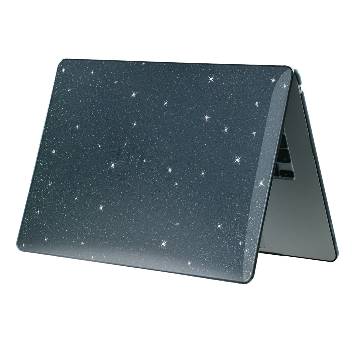For Macbook Air 15 inch (2023) A2941 (EU Version) Glitter PC Laptop Case with TPU Keyboard Film + Dust-Proof Plugs - Black