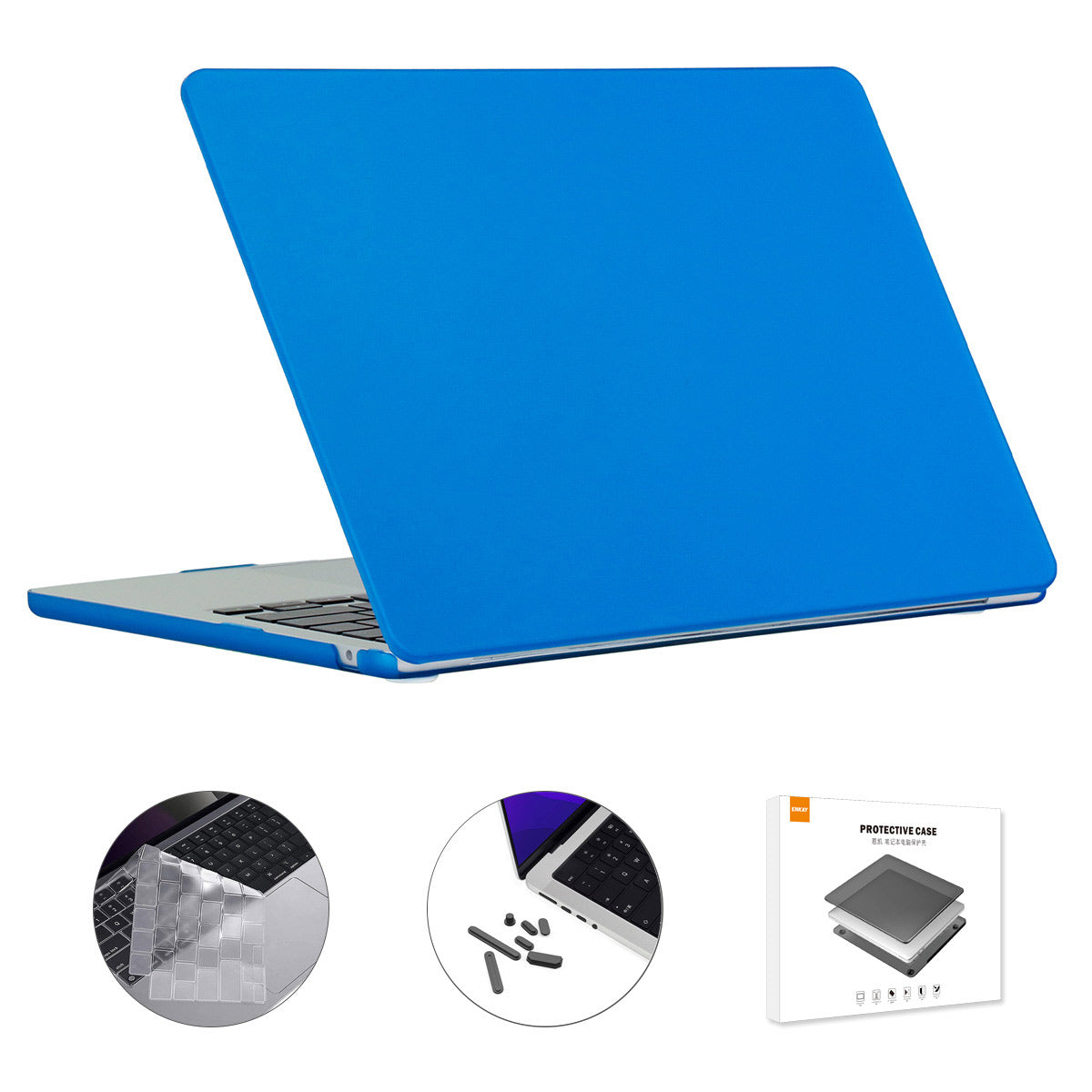 For Macbook Air 15 inch (2023) A2941 (EU Version) Matte Laptop PC Case with TPU Keyboard Film + Dust-Proof Plugs - Dark Blue