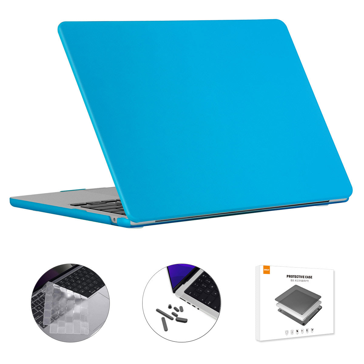 For Macbook Air 15 inch (2023) A2941 (EU Version) Matte Laptop PC Case with TPU Keyboard Film + Dust-Proof Plugs - Sky Blue