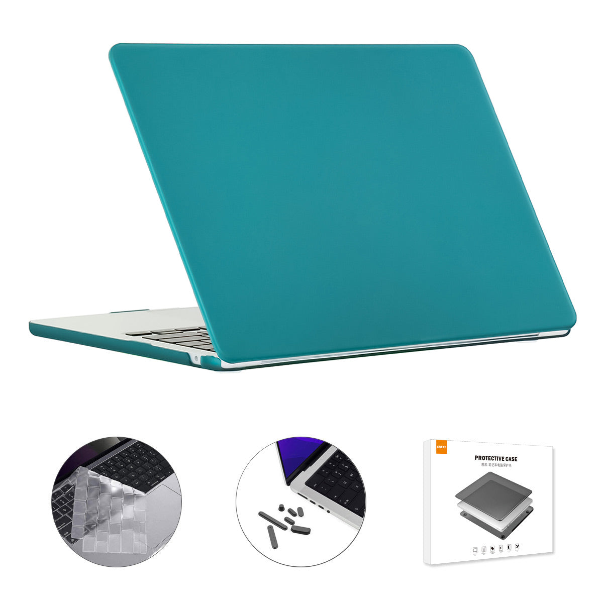 For Macbook Air 15 inch (2023) A2941 (EU Version) Matte Laptop PC Case with TPU Keyboard Film + Dust-Proof Plugs - Cyan