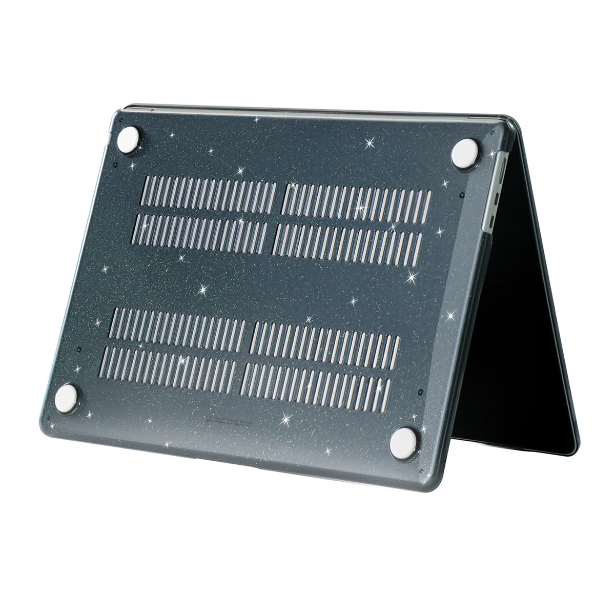 For Macbook Air 15 inch (2023) A2941 (US Version) Glitter PC Laptop Case with TPU Keyboard Film + Anti-Dust Plugs - Black