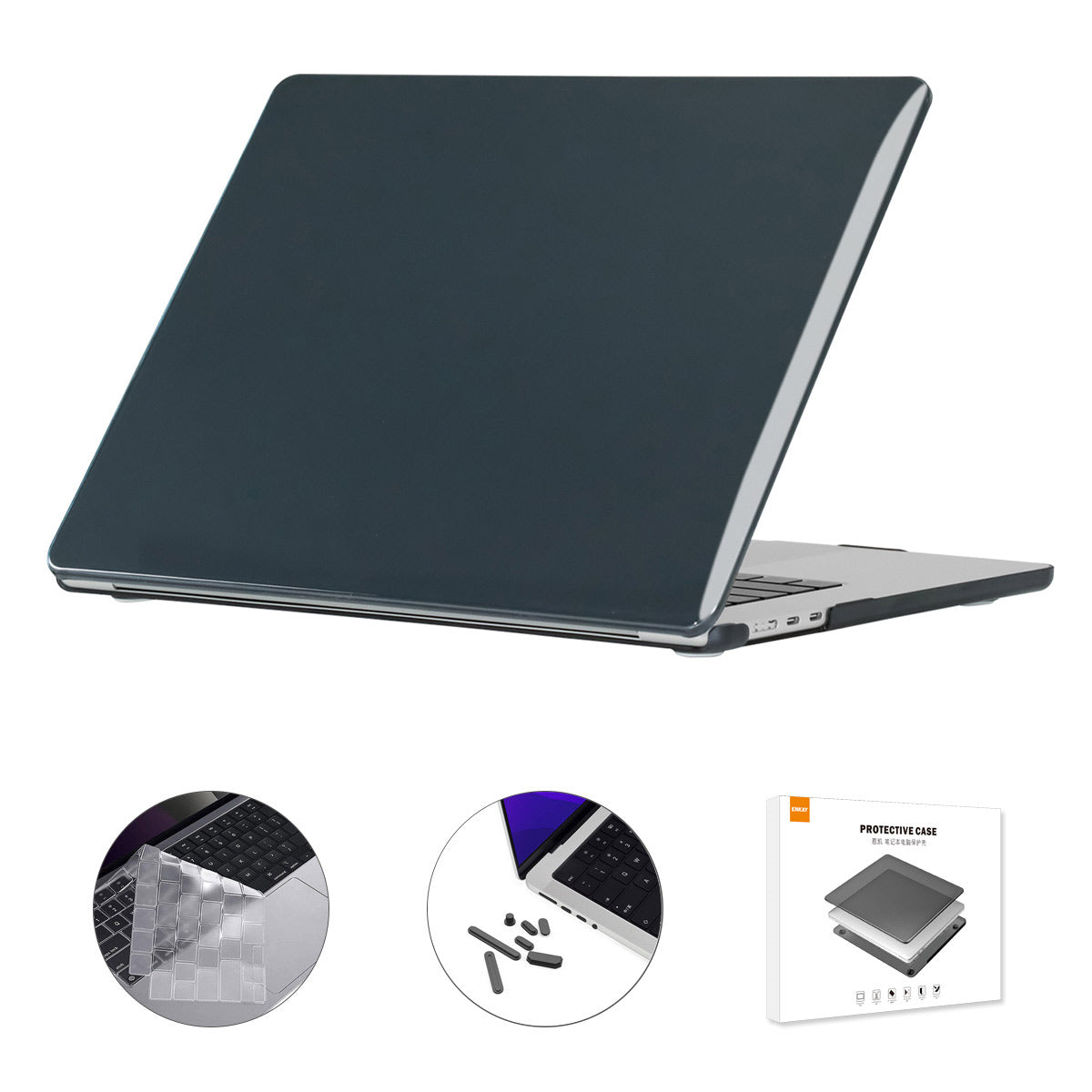 For Macbook Air 15 inch (2023) A2941 (EU Version) Hard PC Laptop Case with TPU Keyboard Film + Dust-Proof Plugs - Black