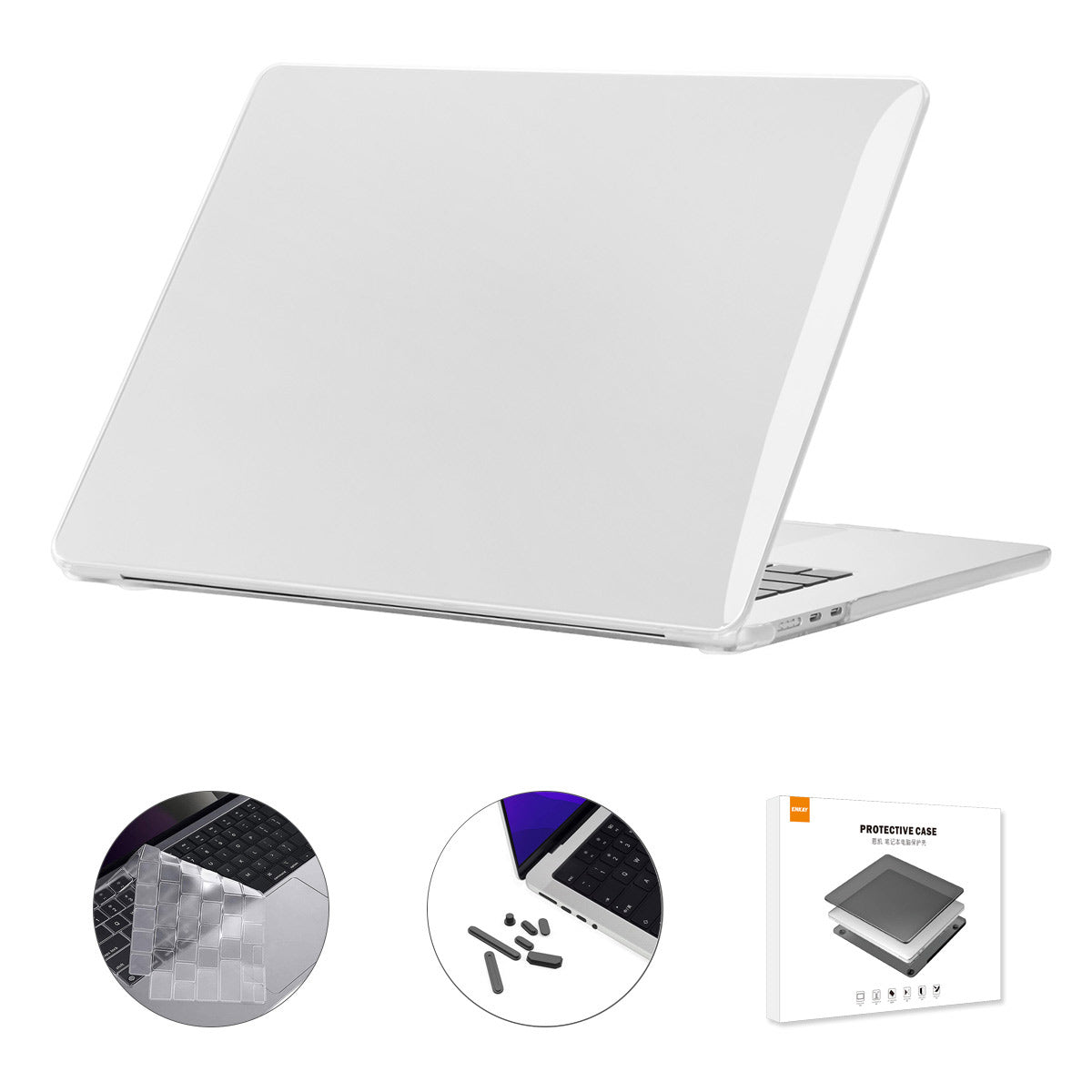 For Macbook Air 15 inch (2023) A2941 (US Version) Laptop Hard PC Case with TPU Keyboard Film + Dust-Proof Plugs - Transparent