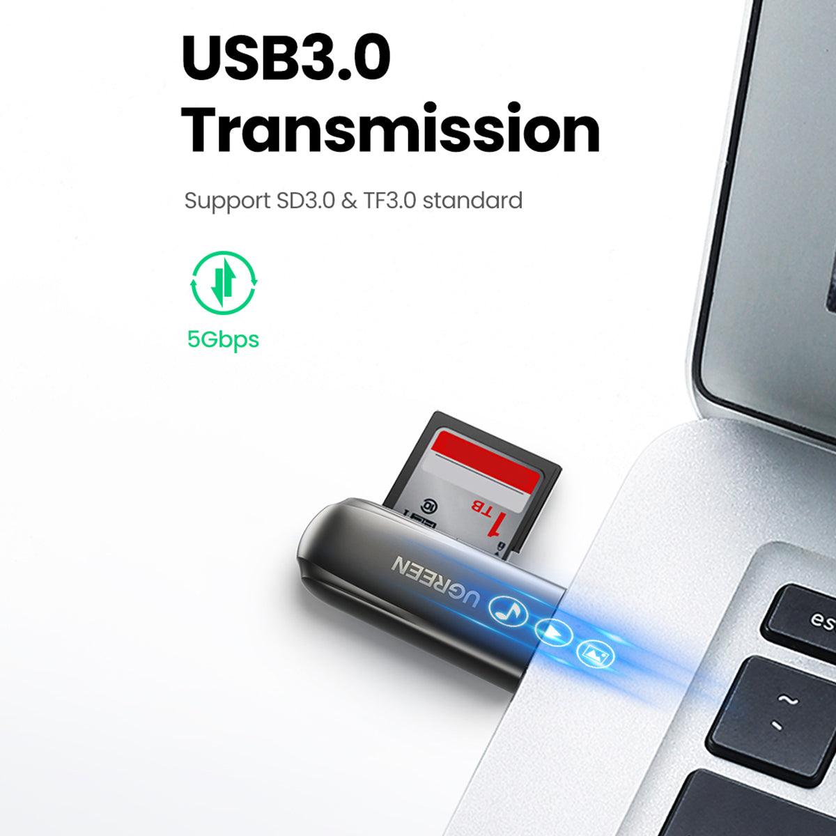 Uniqkart 10911 USB 3.0 to TF/for SD Memory Card Reader 2-Card Reading + Writing Simultaneously