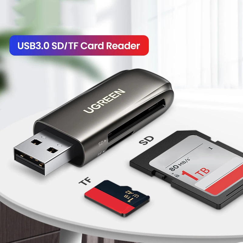 Uniqkart 10911 USB 3.0 to TF/for SD Memory Card Reader 2-Card Reading + Writing Simultaneously