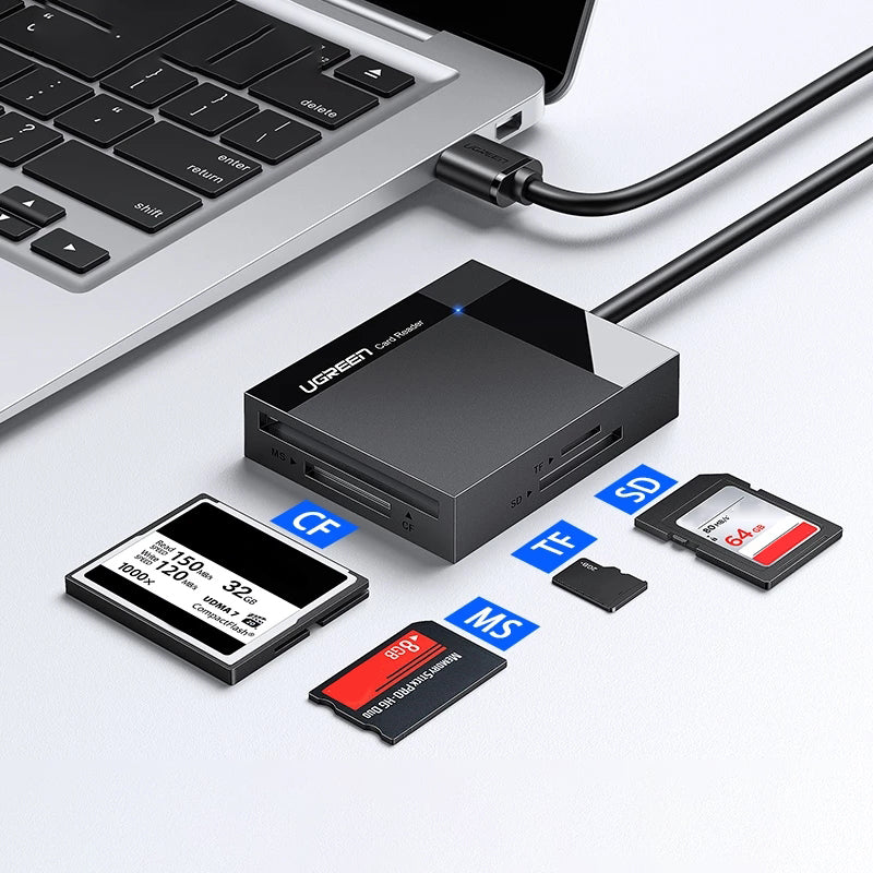 Uniqkart 30229 4-in-1 USB 3.0 to for SD/Micro SD/TF/CF/MS Compact Smart Memory Card Reader for PCs/Laptops