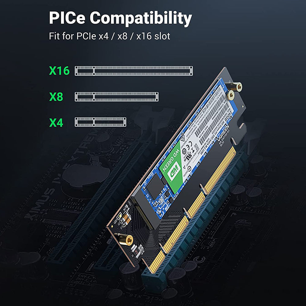 UGREEN 30715 NVMe PCIe Adapter PCle Gen4 x16 to M.2 Expansion Card M.2 SSD to PCIe 4.0 X16/X8/X4 Card with Heatsink M.2 PCIe Converter Compatible with Thunderbolt 3