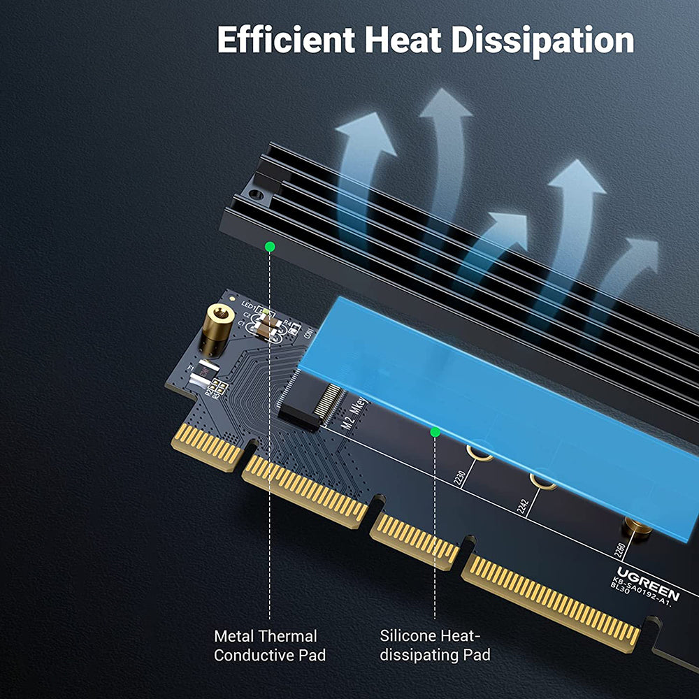 UGREEN 30715 NVMe PCIe Adapter PCle Gen4 x16 to M.2 Expansion Card M.2 SSD to PCIe 4.0 X16/X8/X4 Card with Heatsink M.2 PCIe Converter Compatible with Thunderbolt 3
