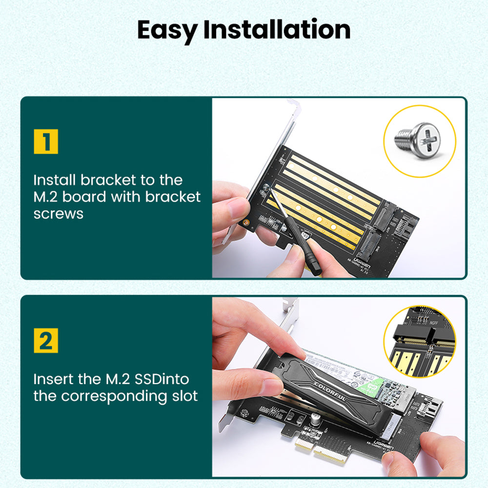 Uniqkart 70504 PCIe to M2 Adapter M.2 NVME to PCI-E 3.0 Expansion Card with M.2 SATA Support 32Gbps/6Gbps Data Transmission