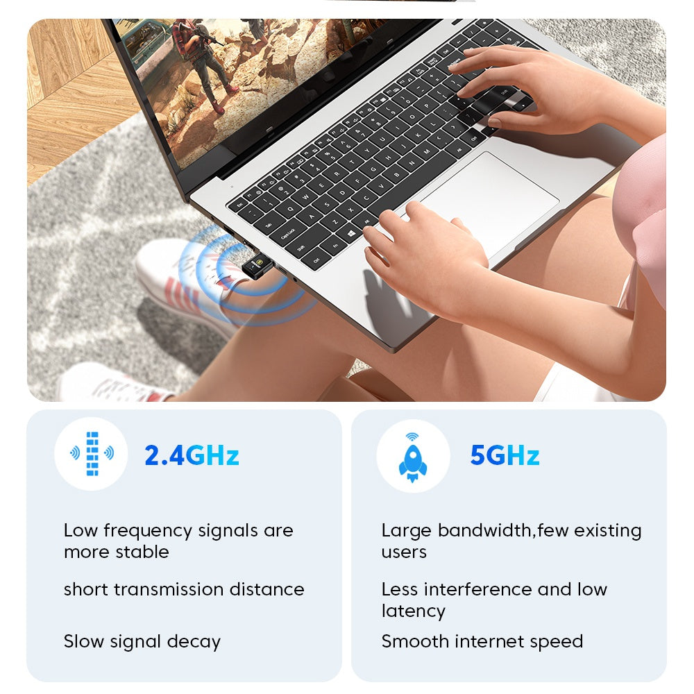 Essager Dual Band Wireless Card 600m 2.4GHz / 150Mpbs, 5.8GHz / 433Mpbs Portable WiFi Network Card Adapter