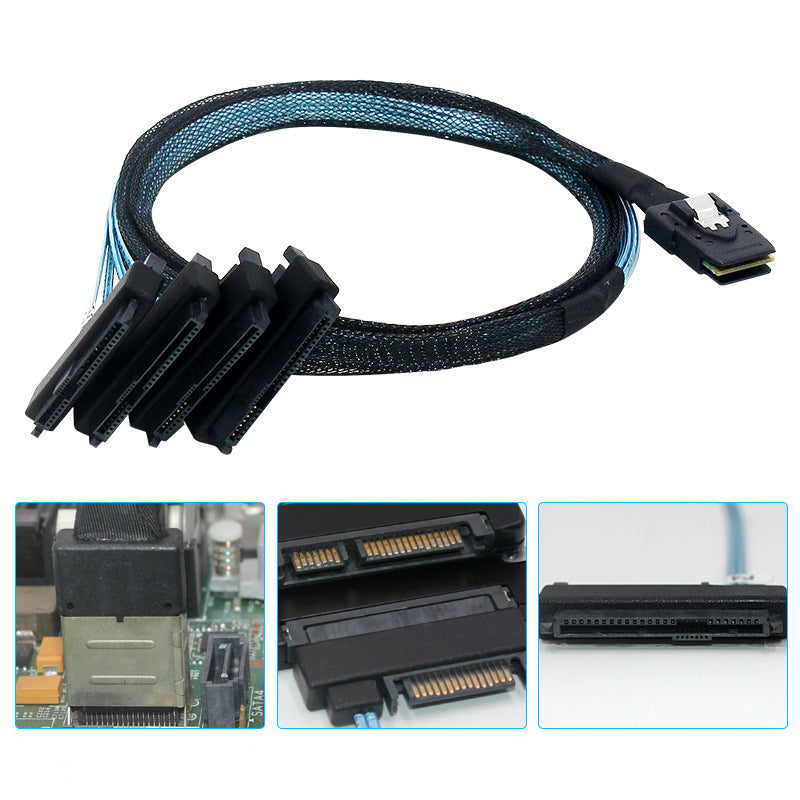 1m Mini SAS 36-Pin SFF-8087 to 4 SAS 29-Pin SFF-8482 Adapter Cable with 15 Pin SATA Power Connector