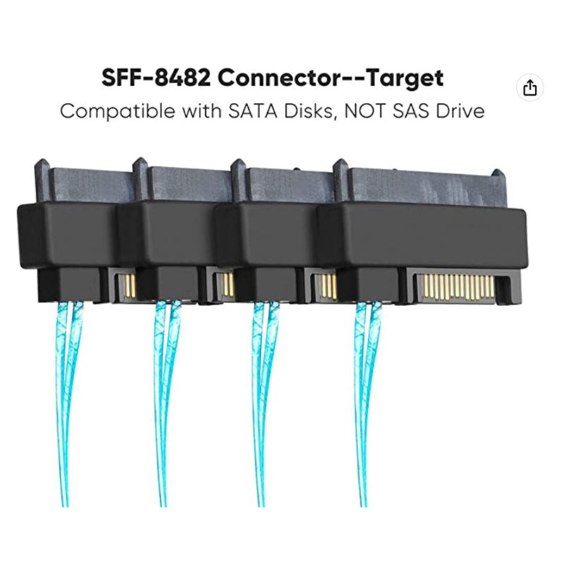 1m Mini SAS 36-Pin SFF-8087 to 4 SAS 29-Pin SFF-8482 Adapter Cable with 15 Pin SATA Power Connector