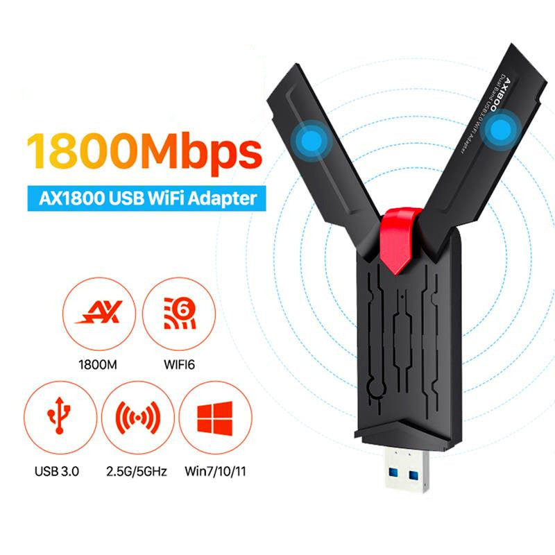 AX1800 WiFi 6 Dual Band 2.4G / 5GHz Wireless Dongle Network Card USB 3.0 WiFi6 Adapter for Windows 7 / 8 / 10 / 11